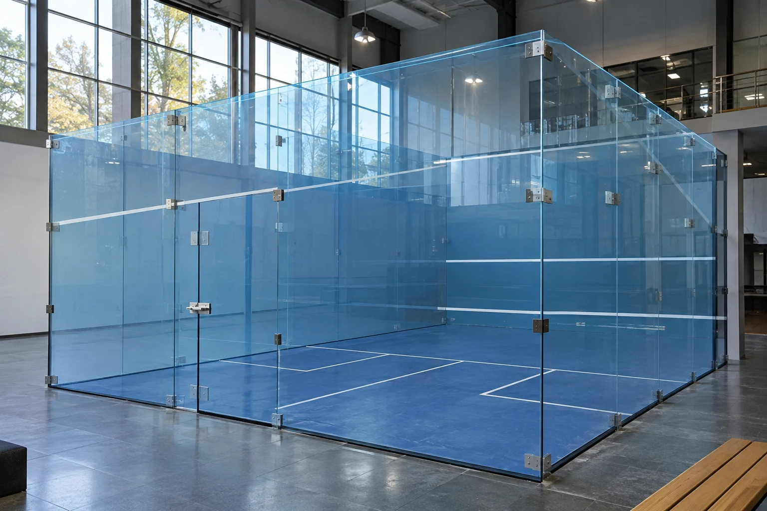 Konzept eines Ganzglas-Squashcourts